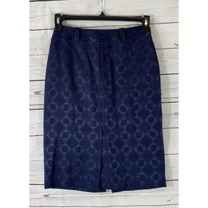 Worthington Skirt Womens Sz 4 Petite Navy Blue Jacquard Stretch Damask Straight